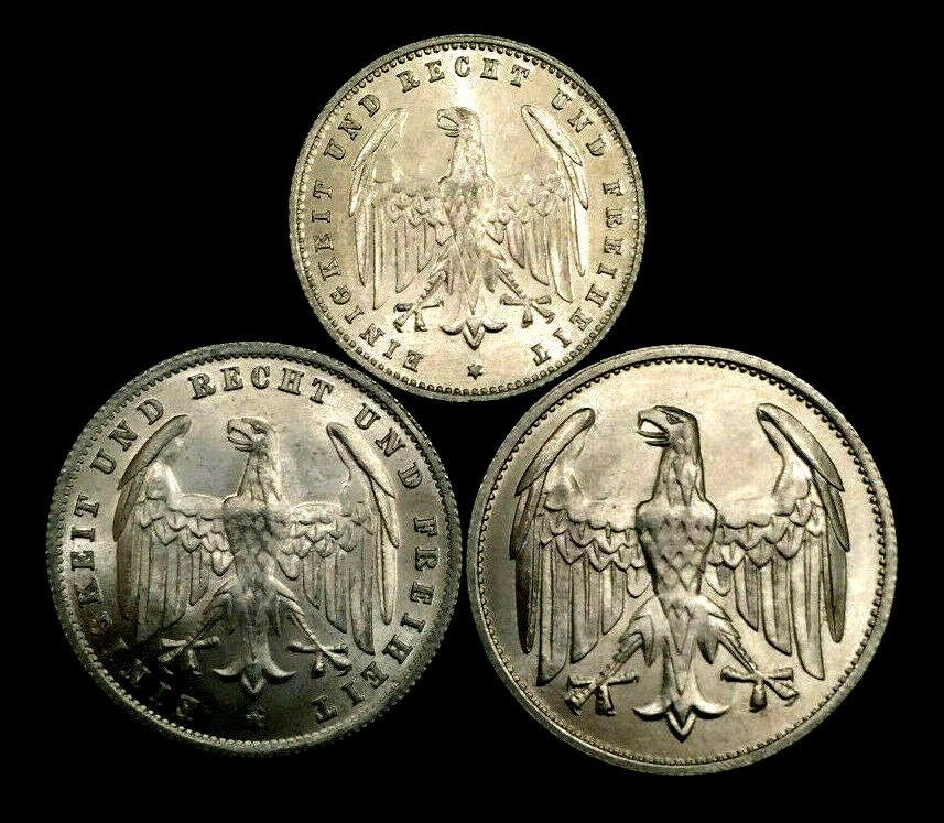 Rare 1920's Germany Weimar Republic Coin Set 3, 200, & 500 Mark Collectible Set Rare 1920's Germany Weimar Republic Coin Set 3, 200, & 500 Mark Collectible Set