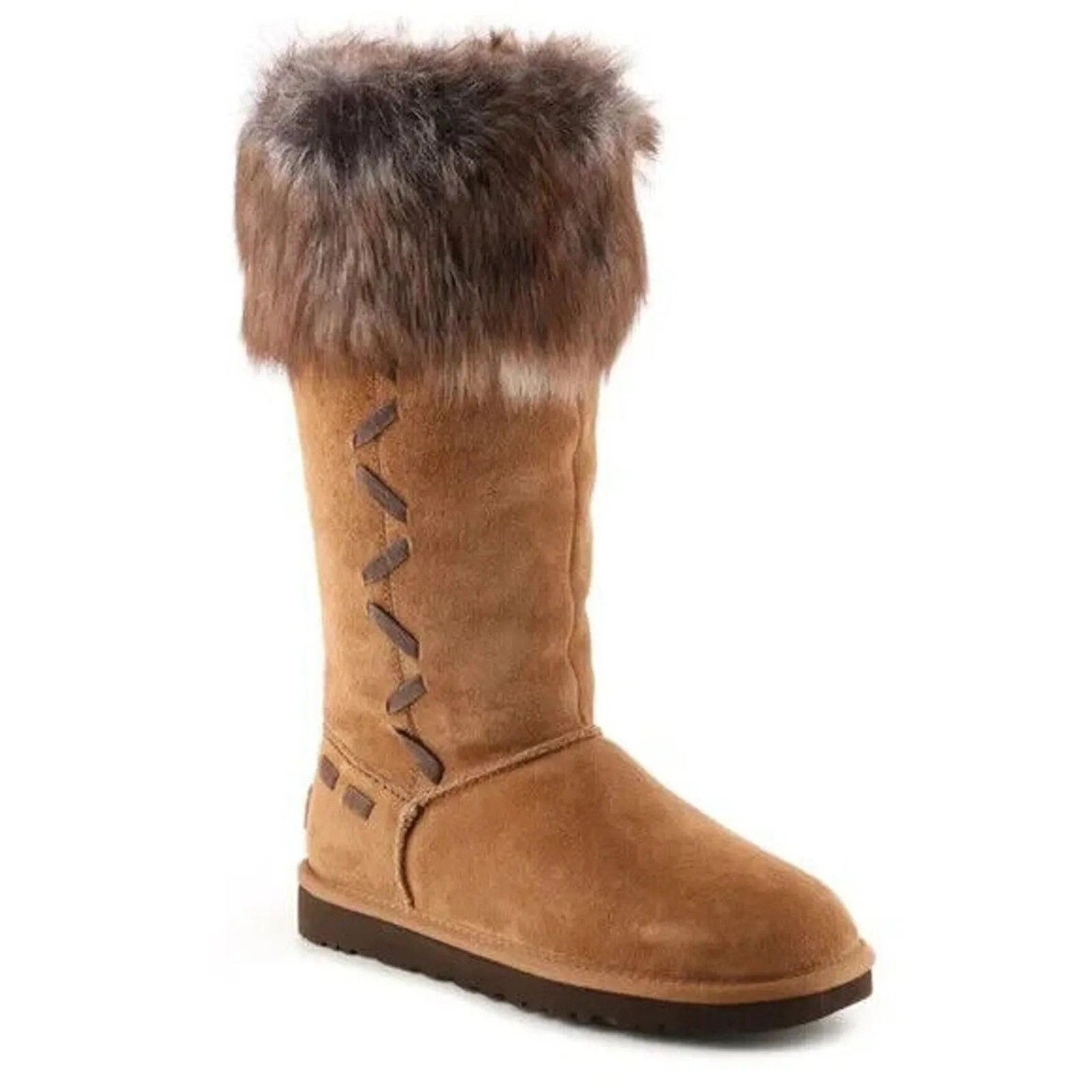 UGG Rosana Womens 6/37 Tall Knee High Brown Leather Faux Fur Lined Boots UGG Rosana Womens 6/37 Tall Knee High Brown Leather Faux Fur Lined Boots