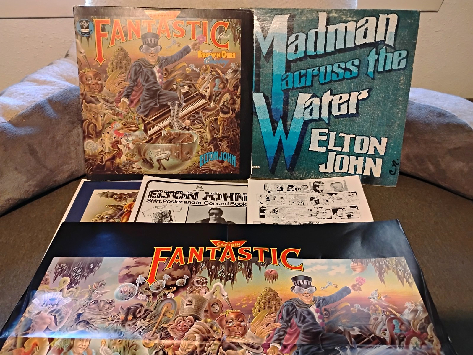 Lot of 2 Elton John Captain Fantastic & Madman Across the Water LP 1975 Poster 