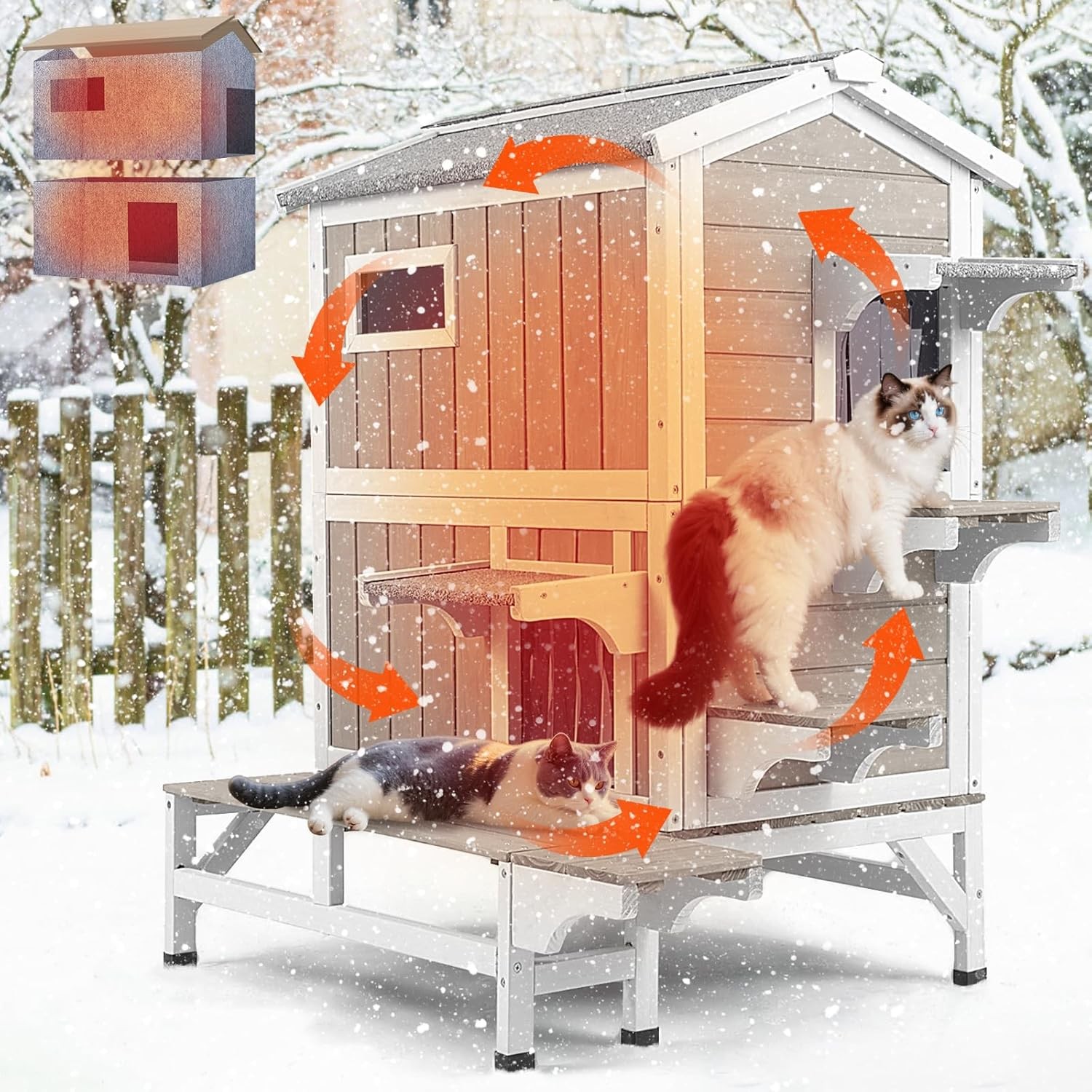Petscosset Insulated Cat House Outdoor Weatherproof Wooden Feral Cat Shelter Petscosset Insulated Cat House Outdoor Weatherproof Wooden Feral Cat Shelter