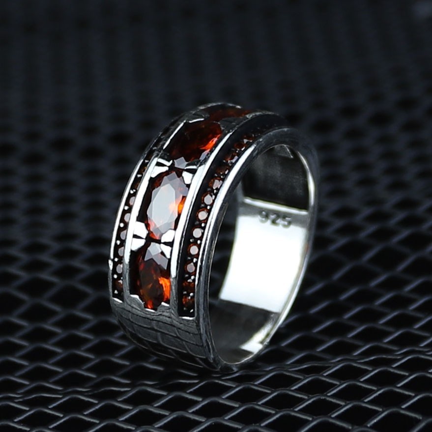 Handmade Men\'s Ruby Wedding Ring Sterling Silver Statement Ring