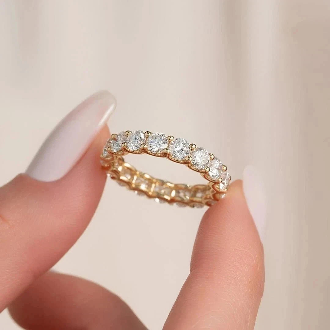 4Ct Round Cut Natural Diamond Solid 14K Yellow Gold Beautiful Eternity Band Ring