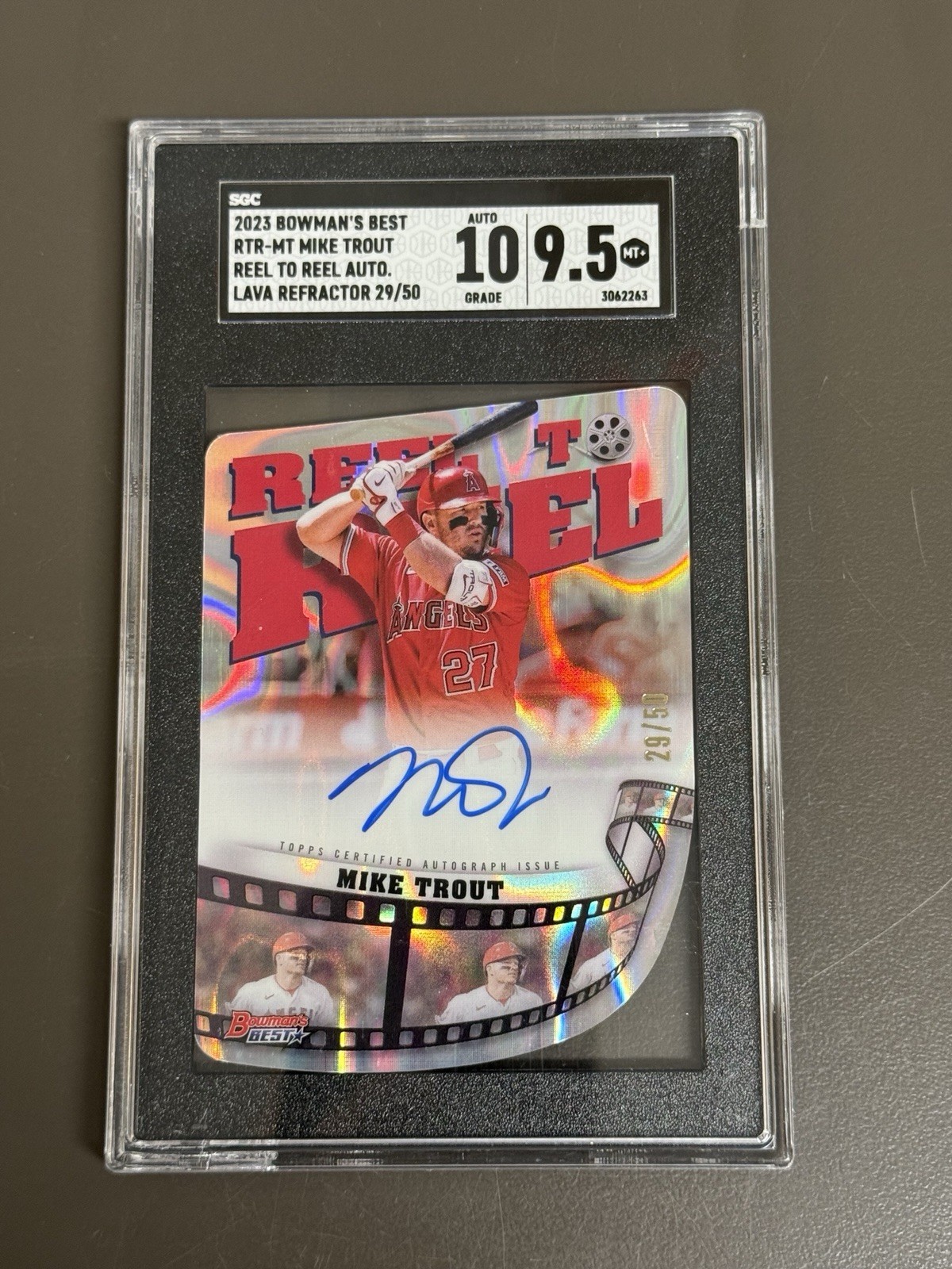 2023 Bowman\'s Best Mike Trout Reel to Real DC #RTR-MT Lava REF. /50 SGC 10/9.5 2023 Bowman\'s Best Mike Trout Reel to Real DC #RTR-MT Lava REF. /50 SGC 10/9.5