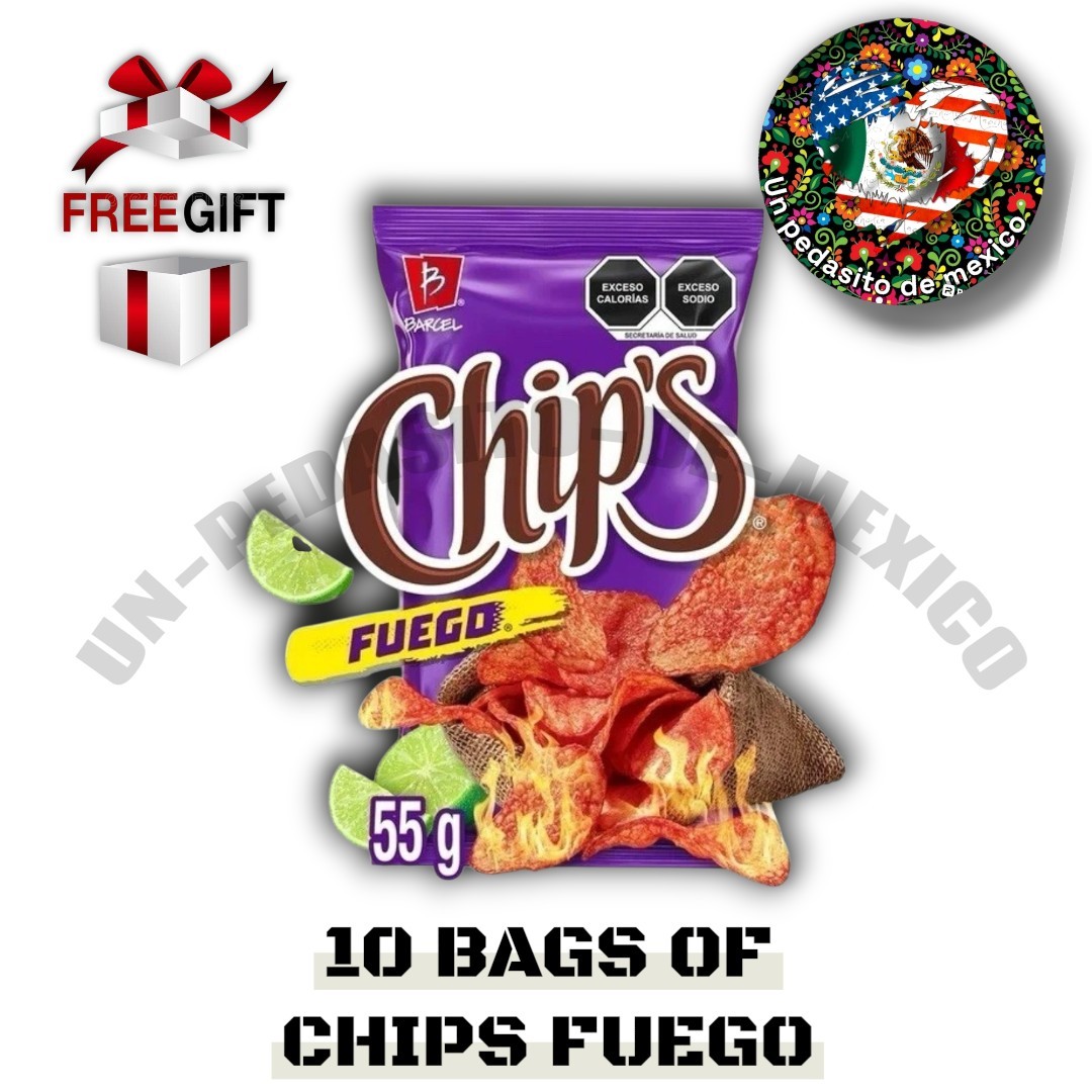 MEXICAN SABRITAS CHIPS BARCEL FUEGO 10 BAGS (With Free Small Gift)