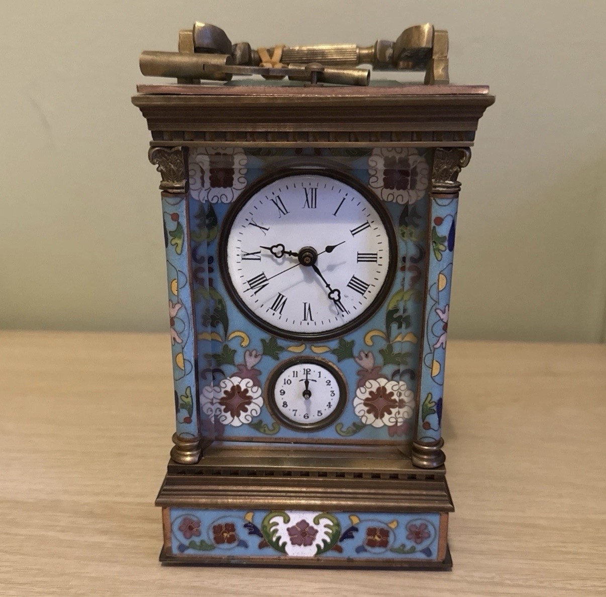 Fine Quality large enamelled travel carriage clock with beautifully detailing
