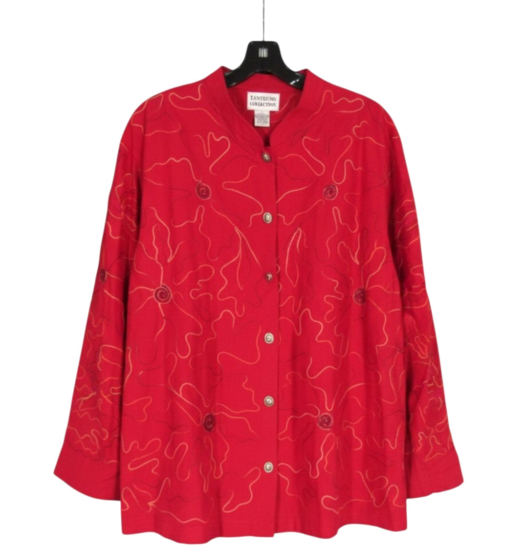 TANTRUMS COLLECTION Silk Blend BEADED FLORAL EMBROIDERED Button-Up SHIRT/TOP 1X TANTRUMS COLLECTION Silk Blend BEADED FLORAL EMBROIDERED Button-Up SHIRT/TOP 1X