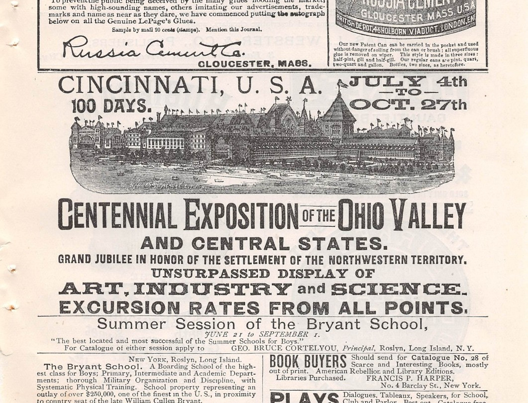 1888 CENTENNIAL EXPOSITION of the OHIO VALLEY 100 Days Cincinnati OH antique ad
