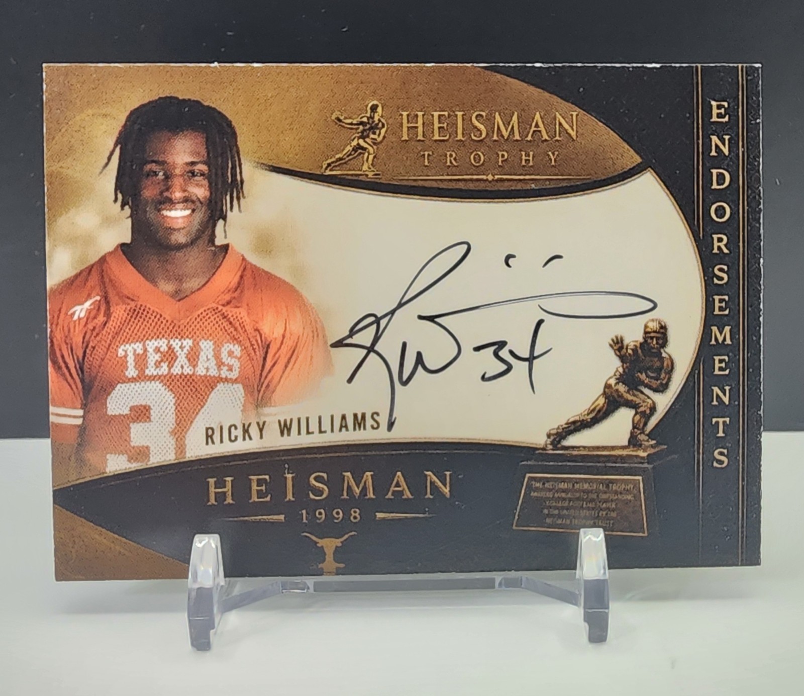 RICKY WILLIAMS Signed Auto Endorsements Card 1998 Texas Heisman Trophy COA