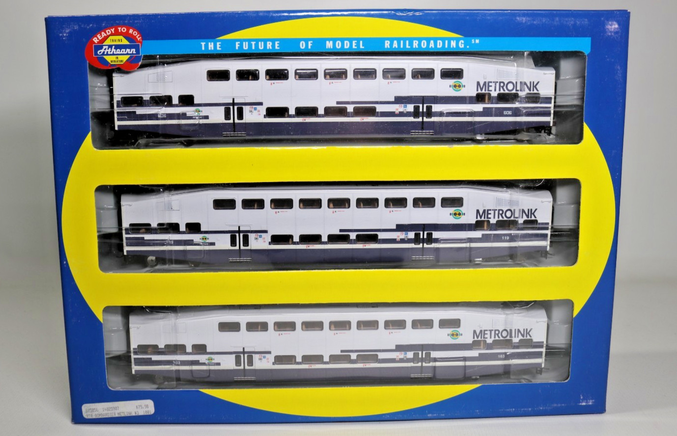 Athearn HO Scale Metrolink Bombardier Control Car 606 Coach 119 163 3-Pack 25907