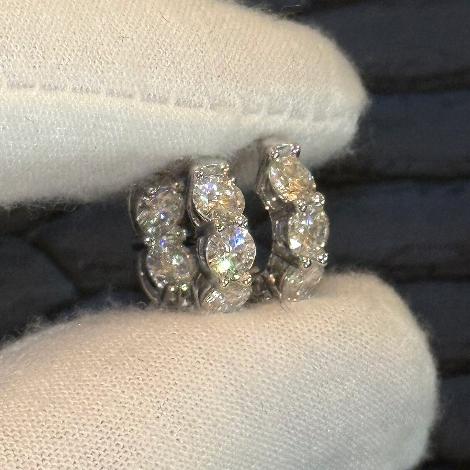 3.00 CTW Certified VVS1 Moissanite Hoop Earrings Huggies - 925 Silver 14K Gold