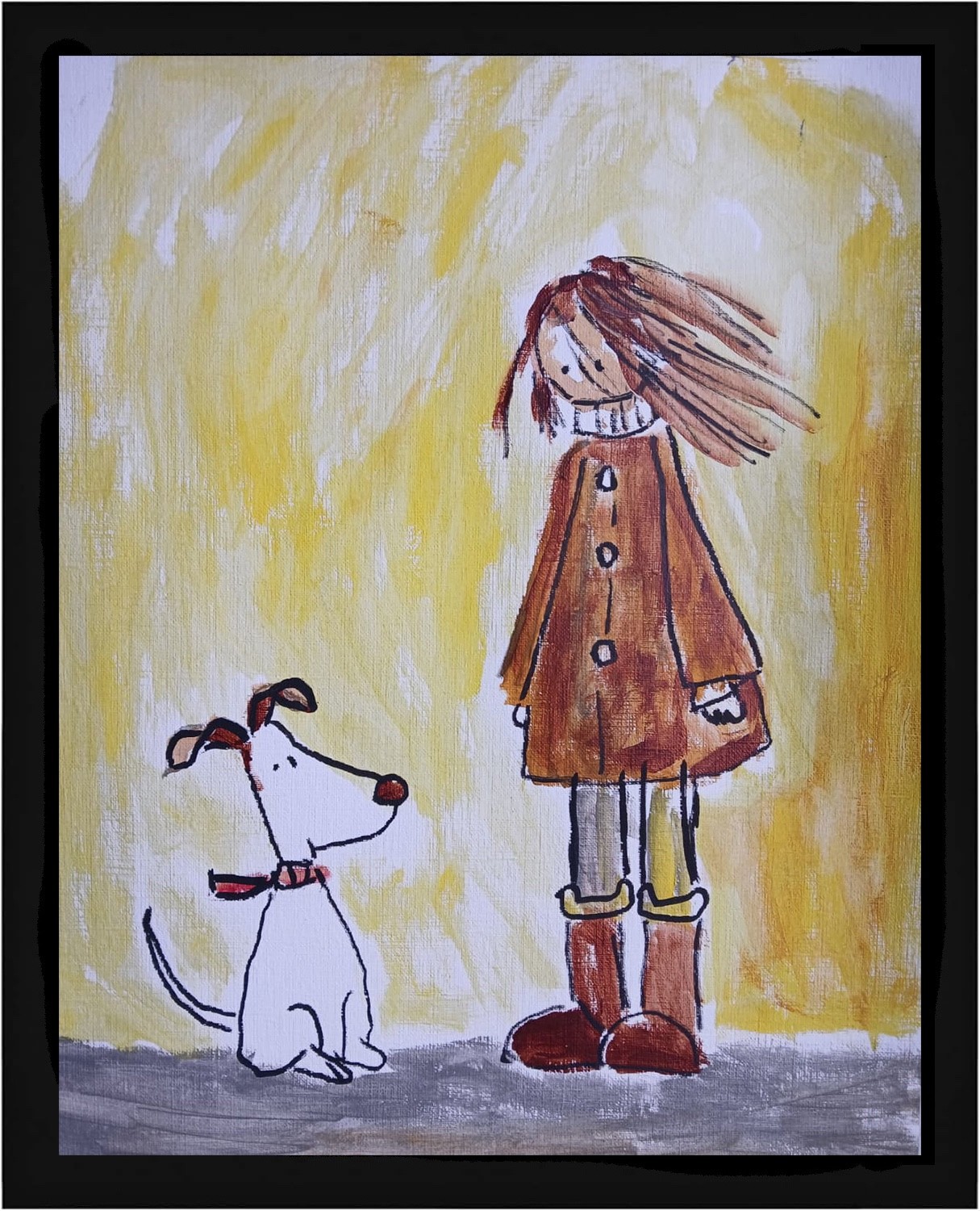 Expressionism/Abstract 11x14 Dog with Girl Signed Hand Made Art Painting