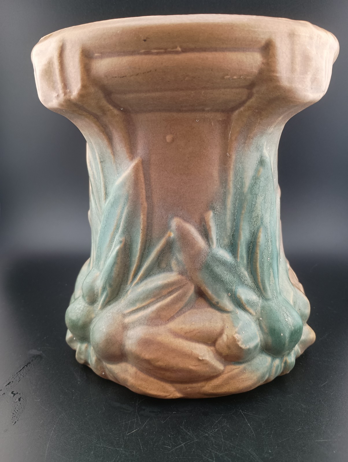 1930's Nelson McCoy Brown and Green Leaves and Berries Jardiniere Pedestal ONLY