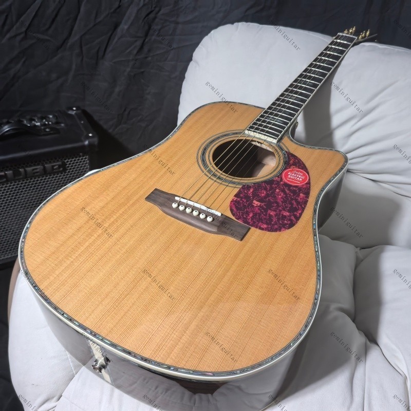 Cutaway D-45 acoustic electric guitar Custom Spruce top with pickups bone nut