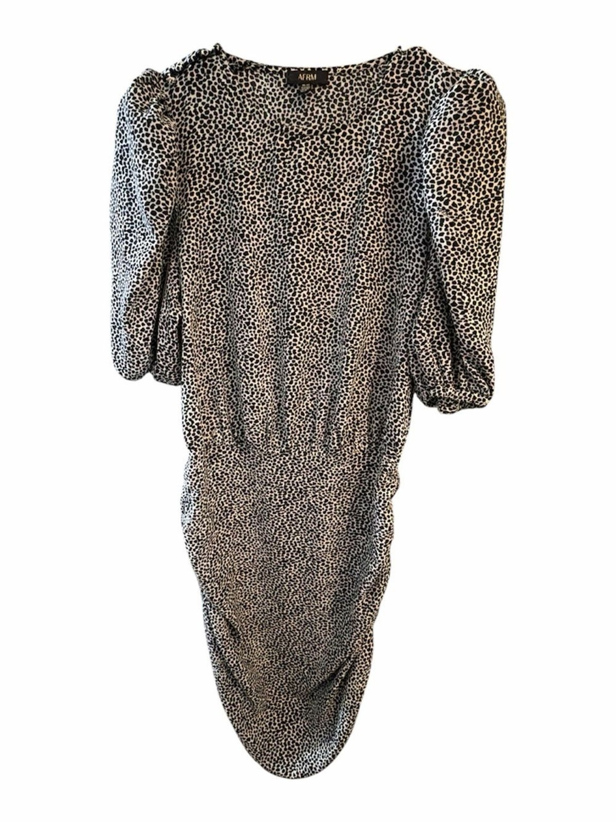 AFRM Leopard Print Ruched Dress Puff Sleeves Size M NWT