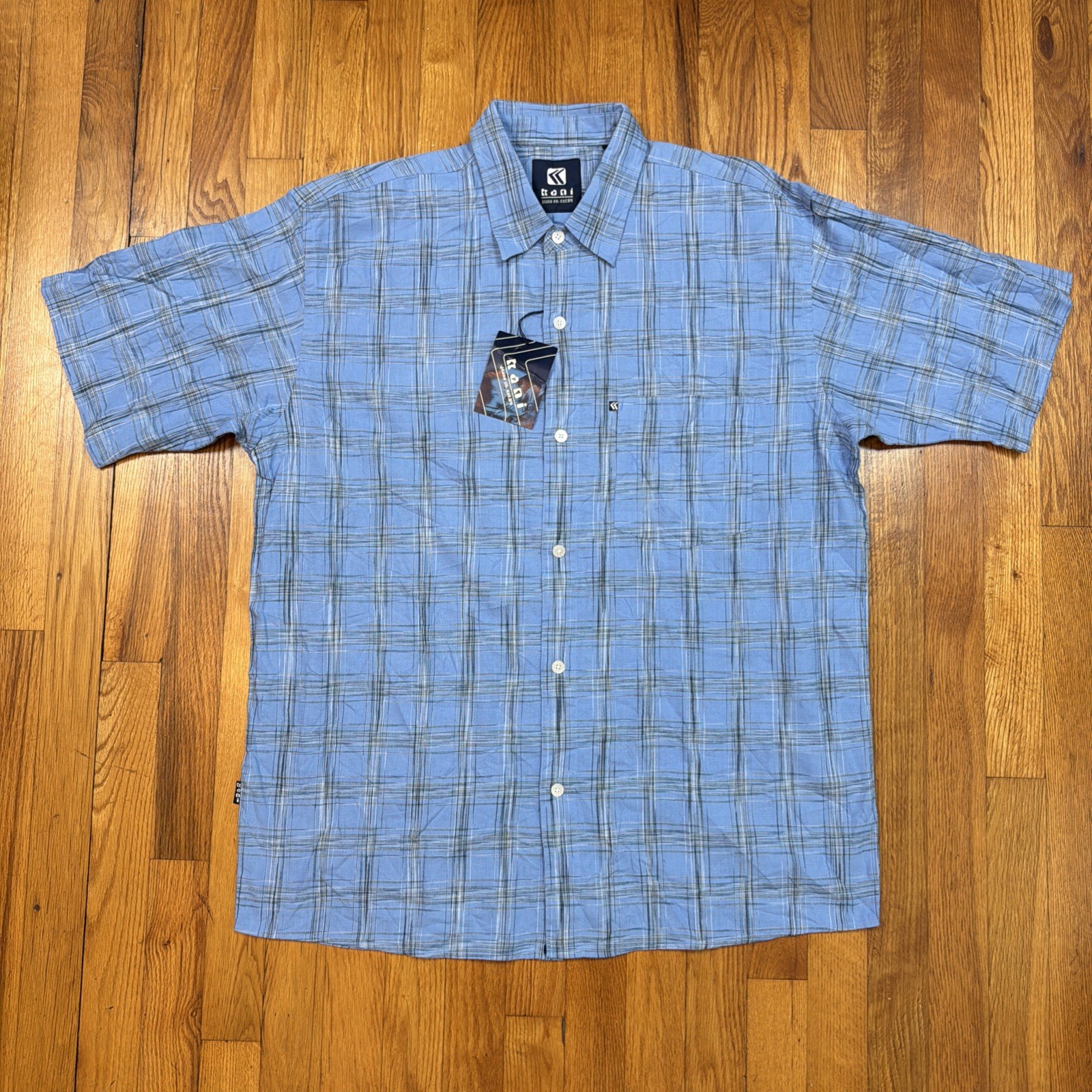 Vtg 90s Karl Kani Shirt Mens L Blue Plaid Button 100% Cotton Hip Hop Deadstock