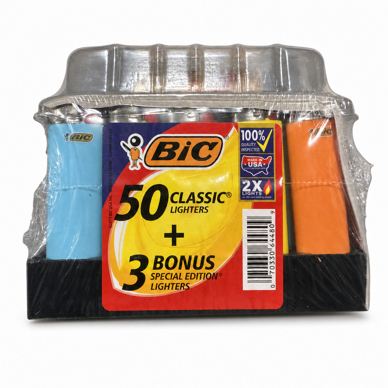 BIC Classic Maxi Pocket Lighters Bulk 50 Pack + 3 Bonus Assorted Colors Tray