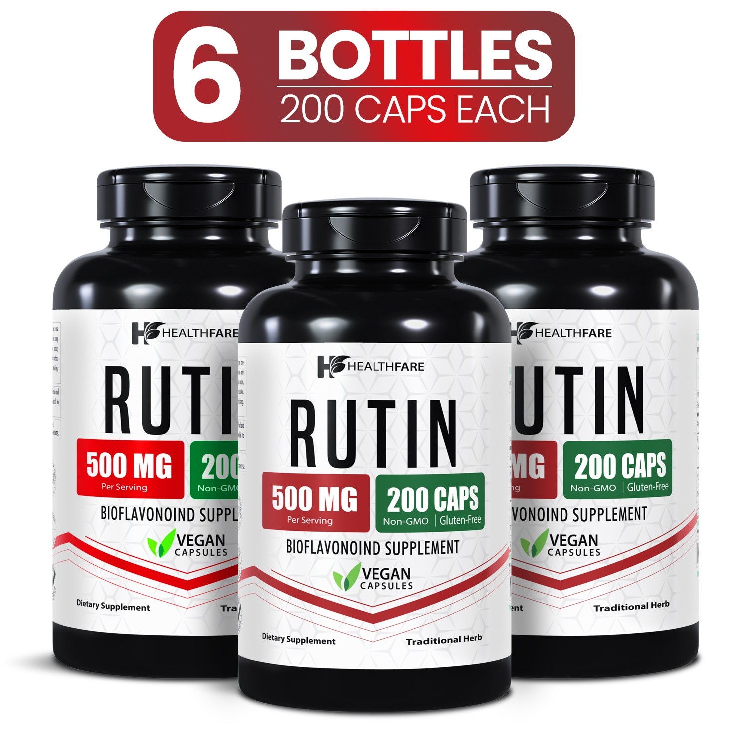 HealthFare Rutin 500mg Rutoside Bioflavonoid 200 Caps x 6 Bottles Made in USA
