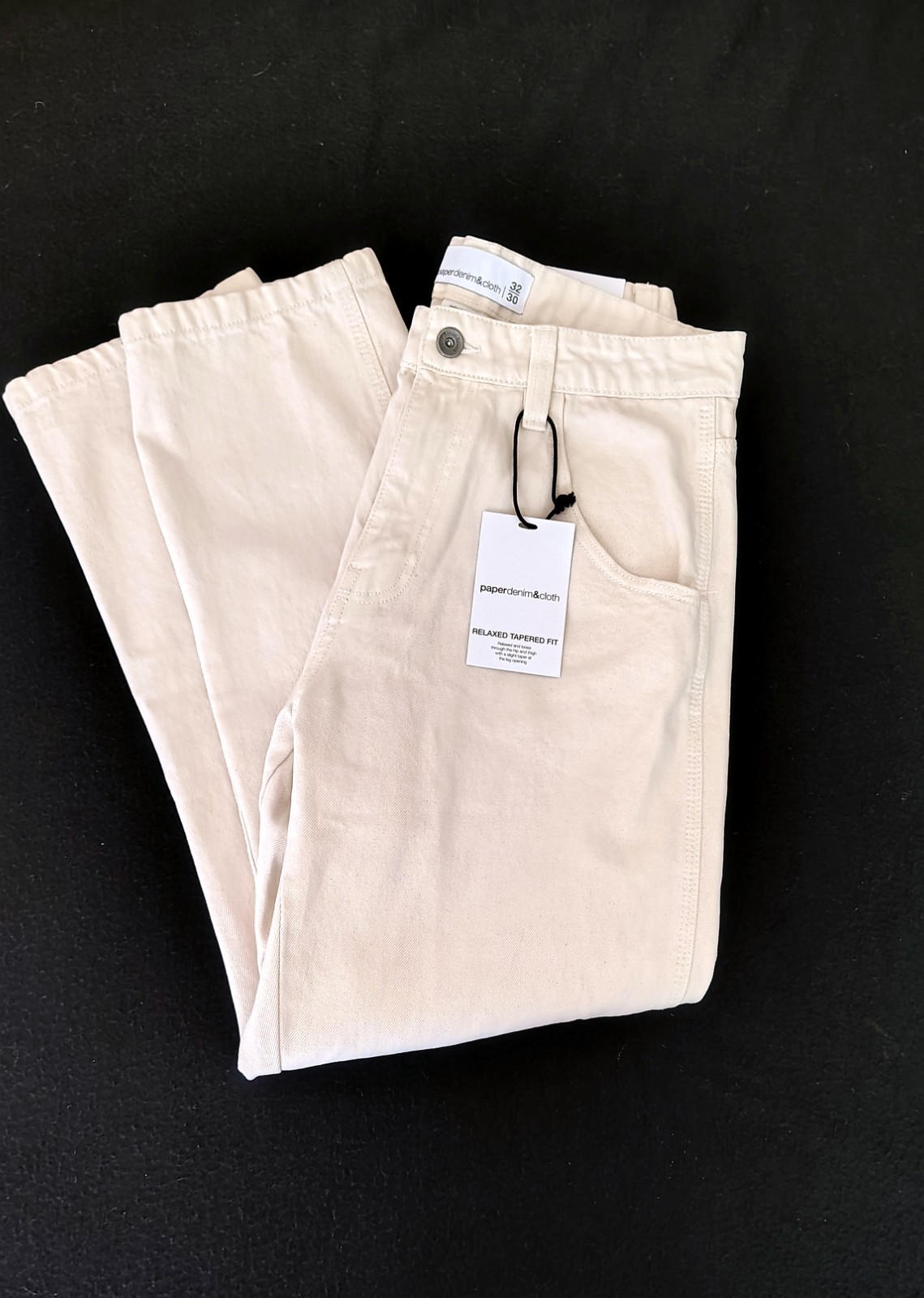 $72 NWT Mens Paperdenim&cloth Size 32x30 Color Ecru Relaxed Tapered Fit Jeans