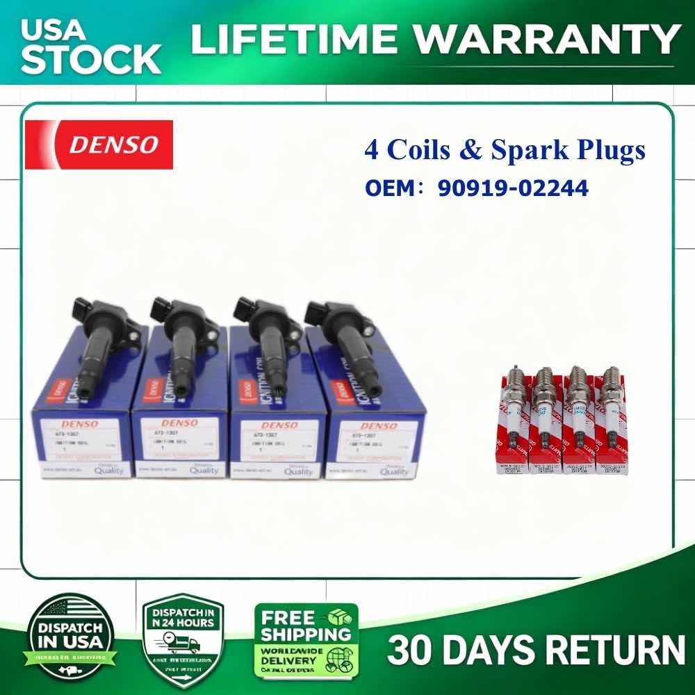 4x Denso Ignition Coil & OEM Spark Plug OEM For 2002-11 Toyota Camry 2.4L UF333