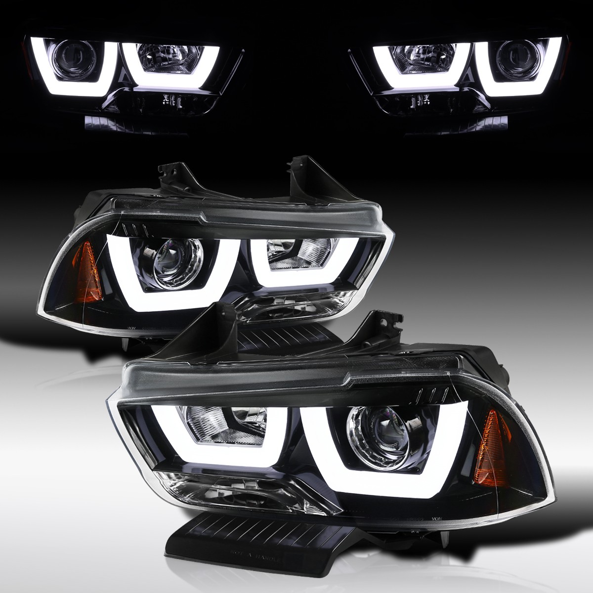Fit 2011-2014 Dodge Charger Slick Black LED Tube Projector Headlights Lamp 11-14 Fit 2011-2014 Dodge Charger Slick Black LED Tube Projector Headlights Lamp 11-14