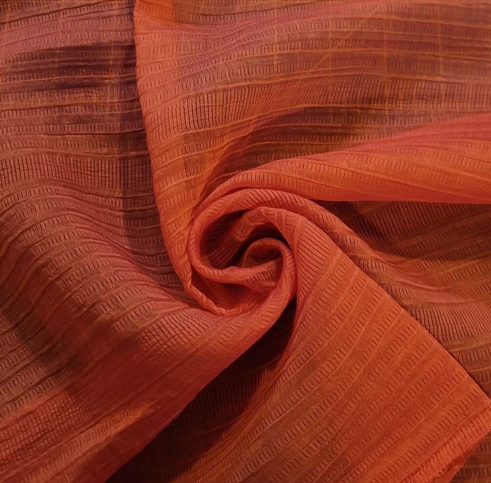 Coral Crinkle Chiffon Plisse with Textured Rows - Soft, Lovely