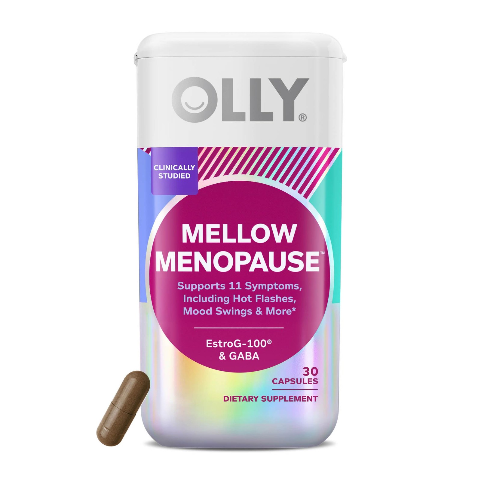 OLLY Mellow Menopause Supplements, Supports 11 30 Count (Pack of 1), Brown