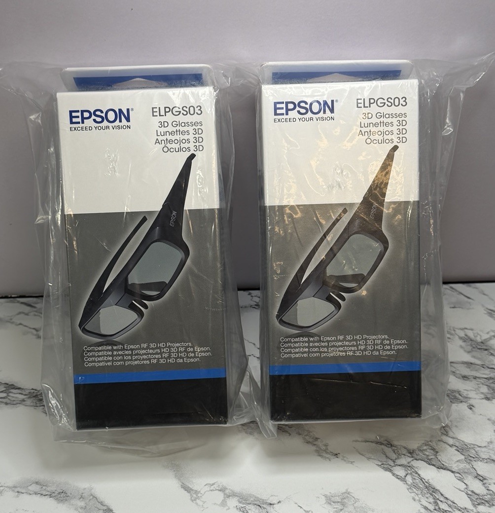 Epson Active 3D Glasses ELPGS03 For RF 3D HD Projectors Lot Of 2 NEW SEALED