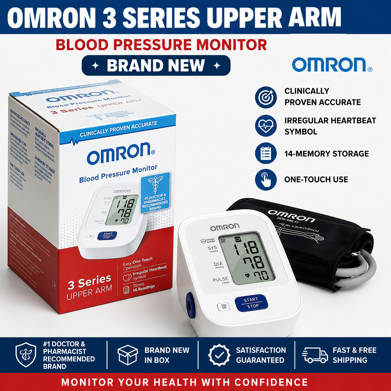 OMRON 3 Series Upper Arm Blood Pressure Monitor One Touch NEW IN BOX
