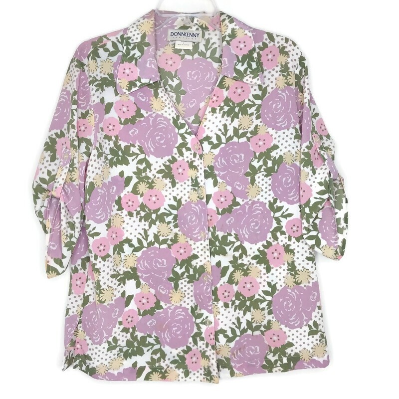 DonnKenny Womens Size M Blouse Button Front 3/4 Sleeve V-Neck Multicolor Floral