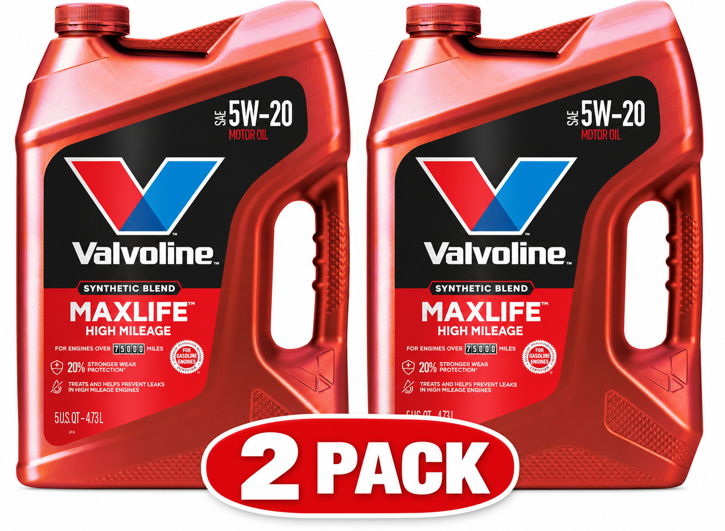 ( 2 Pack) Valvoline MaxLife High Mileage 5W-20 Synthetic Blend Motor Oil 5 Quart