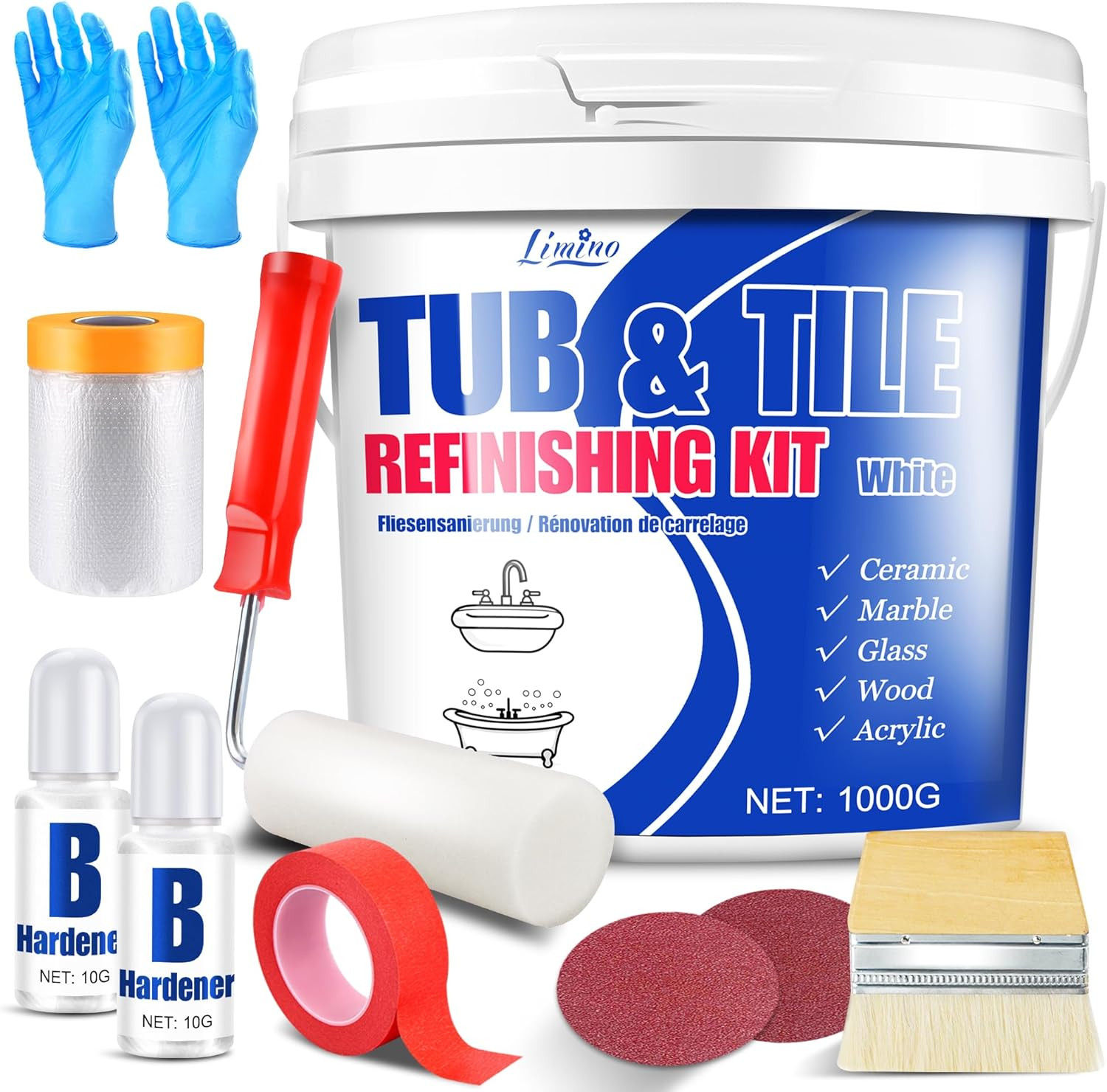 Tub and Tile Refinishing Kit - 35Oz Semi-Gloss White Tile Paint with Tools for B