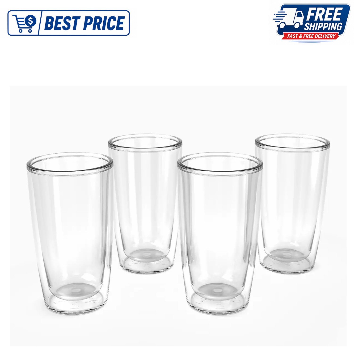 Tervis Crystal Clear Collection Tumblers, 16 oz, 4 Pack, 1223445, USA Stock