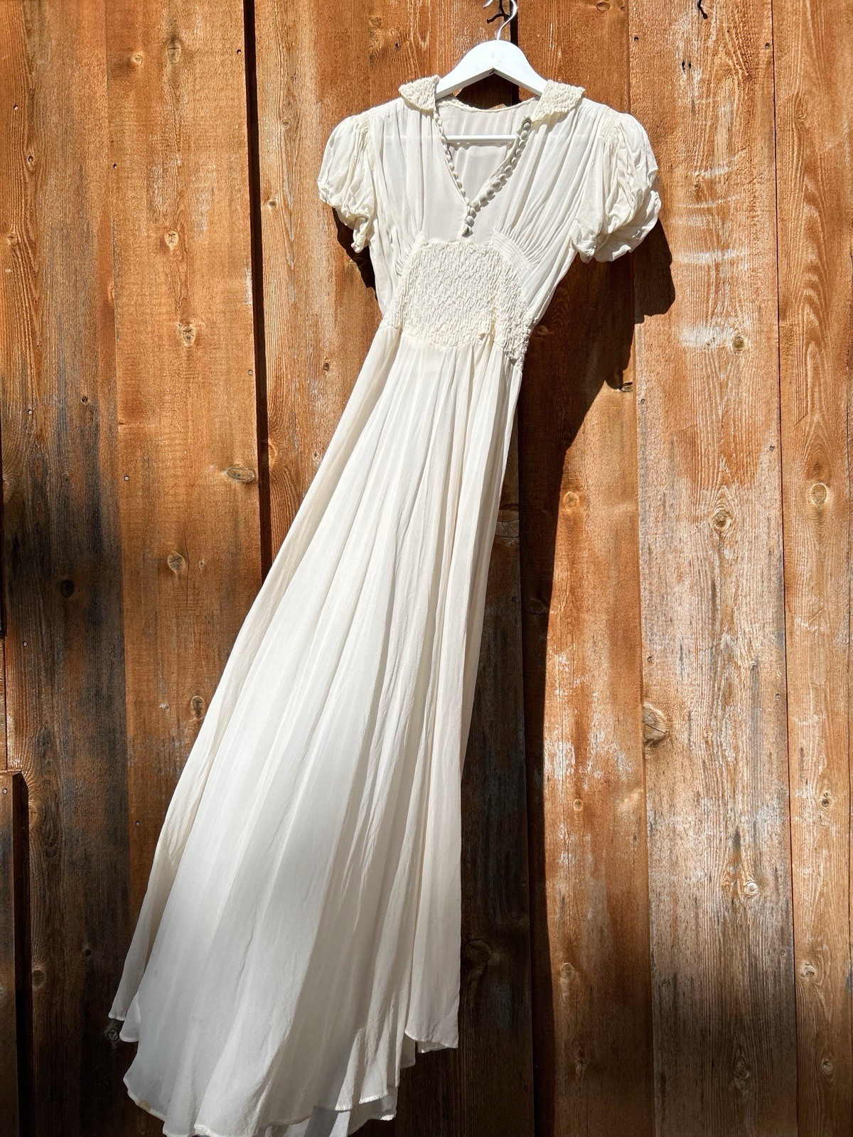 VtG 30s Sheer Slip Dress Smoked Honeymoon Nightgown Gathered Bust Bias Cut