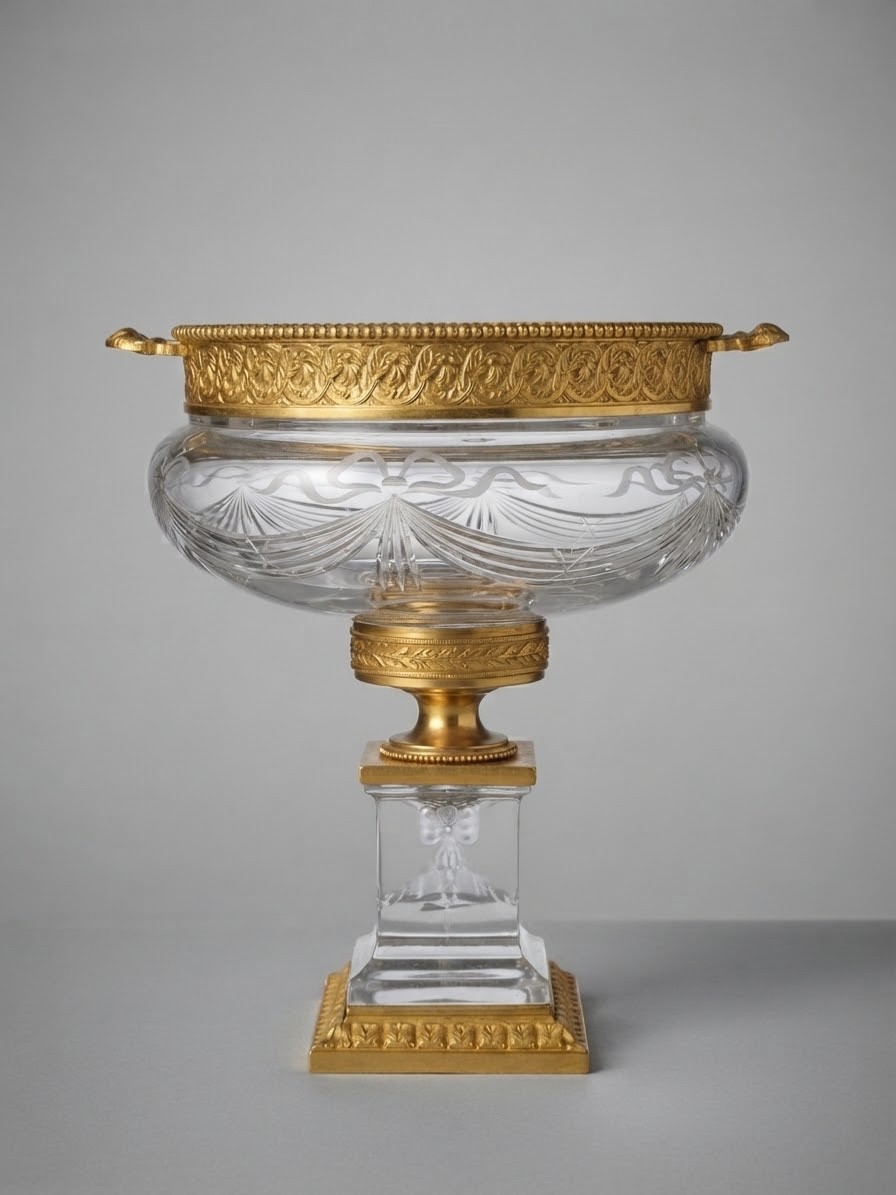 Antique French Empire Baccarat Gilt Bronze Baccarat Cut Glass Centerpiece Antique French Empire Baccarat Gilt Bronze Baccarat Cut Glass Centerpiece