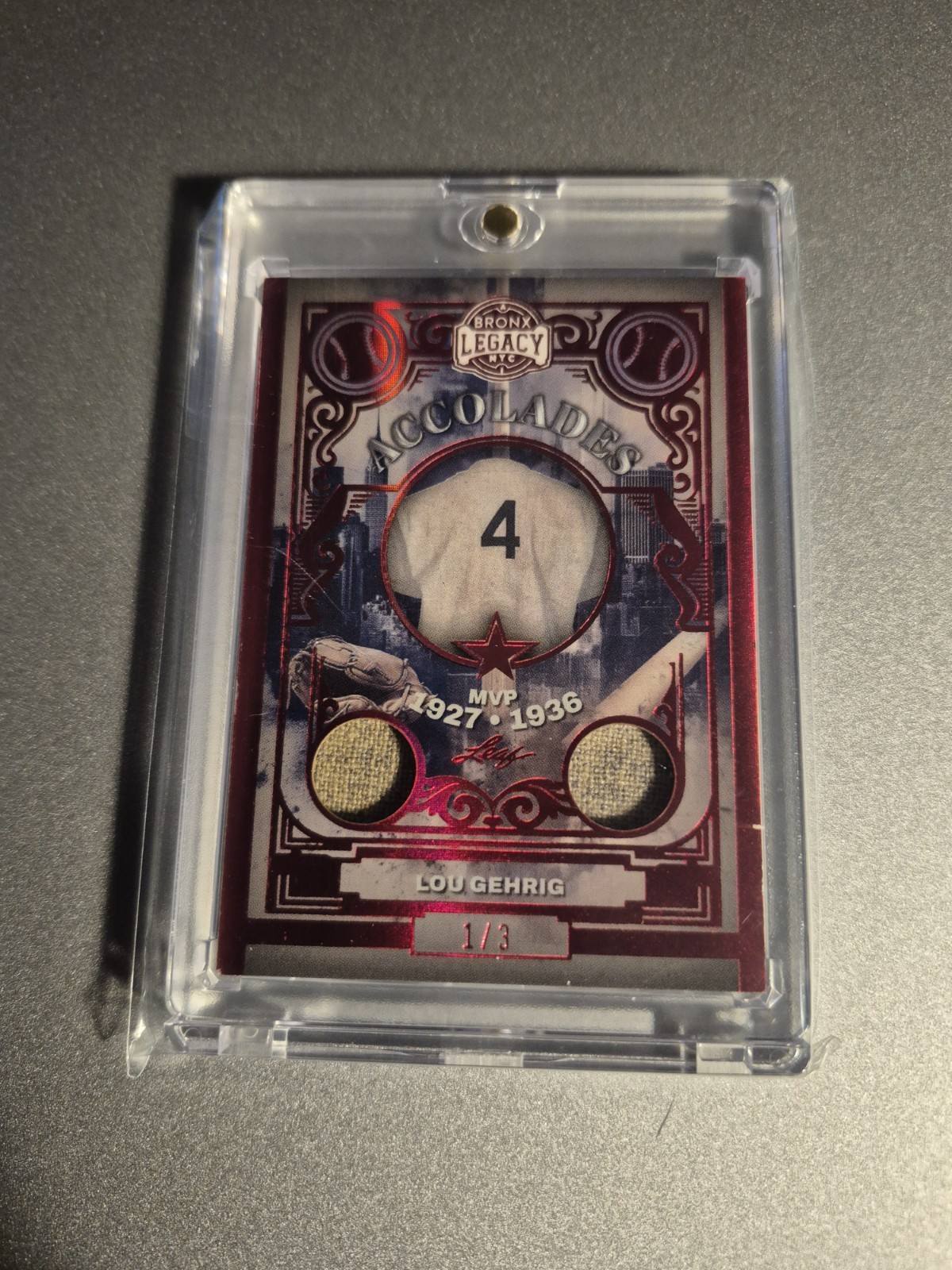 2025 Leaf Bronx Legacy Accolades Lou Gehrig Game Used Dual Relic 1/3 MVP Yankees 2025 Leaf Bronx Legacy Accolades Lou Gehrig Game Used Dual Relic 1/3 MVP Yankees