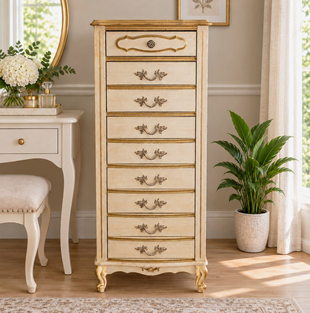 Vintage French Provincial Lingerie Chest – Tall Narrow Dresser