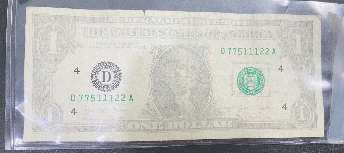 2021 $1 Federal Reserve Note ERROR ***Insufficient Ink Error*** 