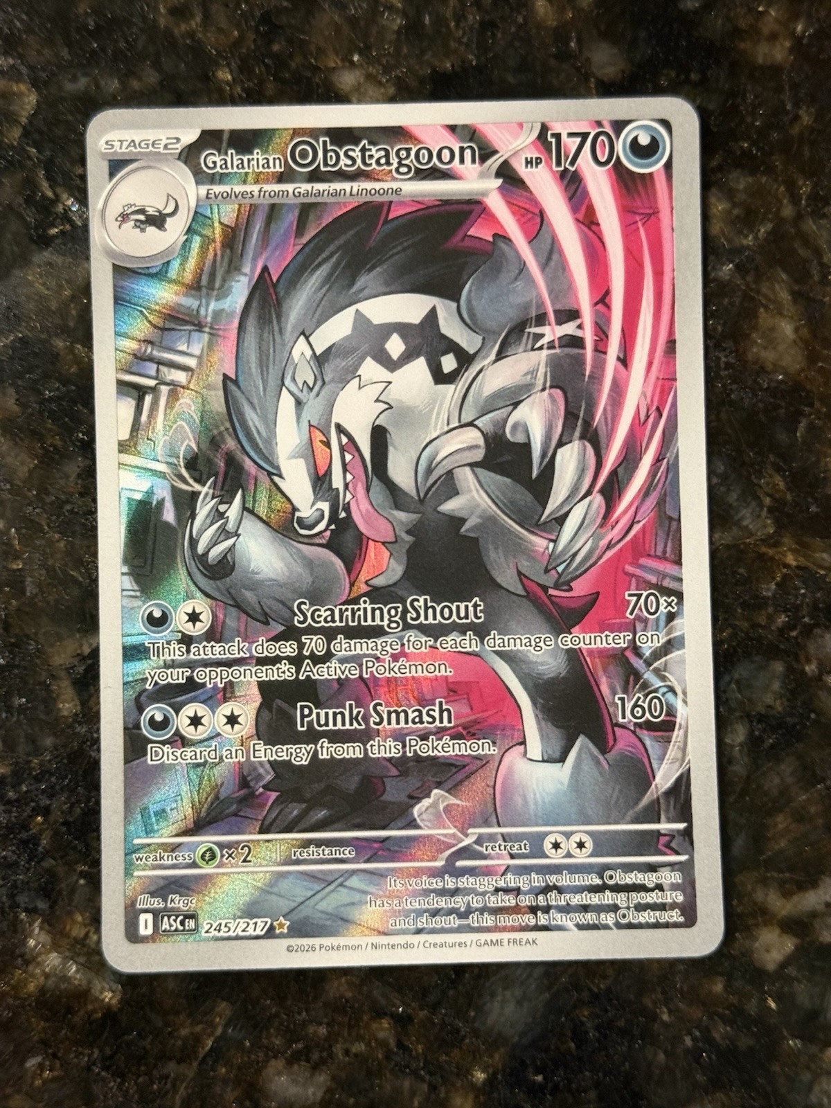 Galarian Obstagoon Holo Illustration Rare ME: Ascended Heroes 245/217 NM Galarian Obstagoon Holo Illustration Rare ME: Ascended Heroes 245/217 NM