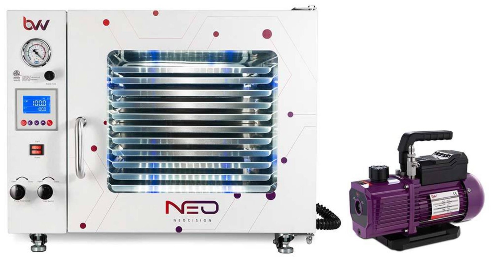 1.9CF BVV Neocision Lab Certified Vacuum Oven and V4D 4CFM 2 Stage Pump Kit
