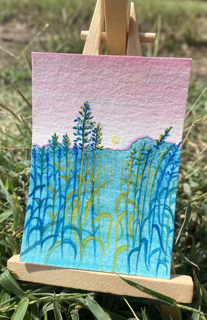 ACEO Miniature Landscape Painting Corn Field Sky Moon Fantasy Art watercolor ACEO Miniature Landscape Painting Corn Field Sky Moon Fantasy Art watercolor