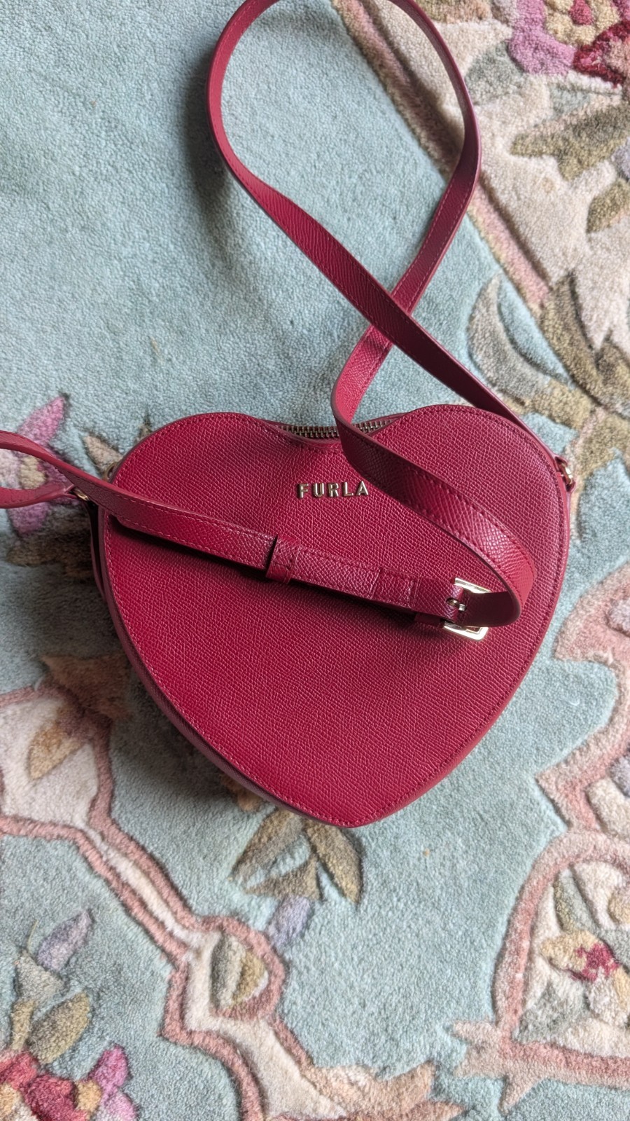 Furla Rare Red Italian Leather Lillie Heart Crossbody Purse New Condition