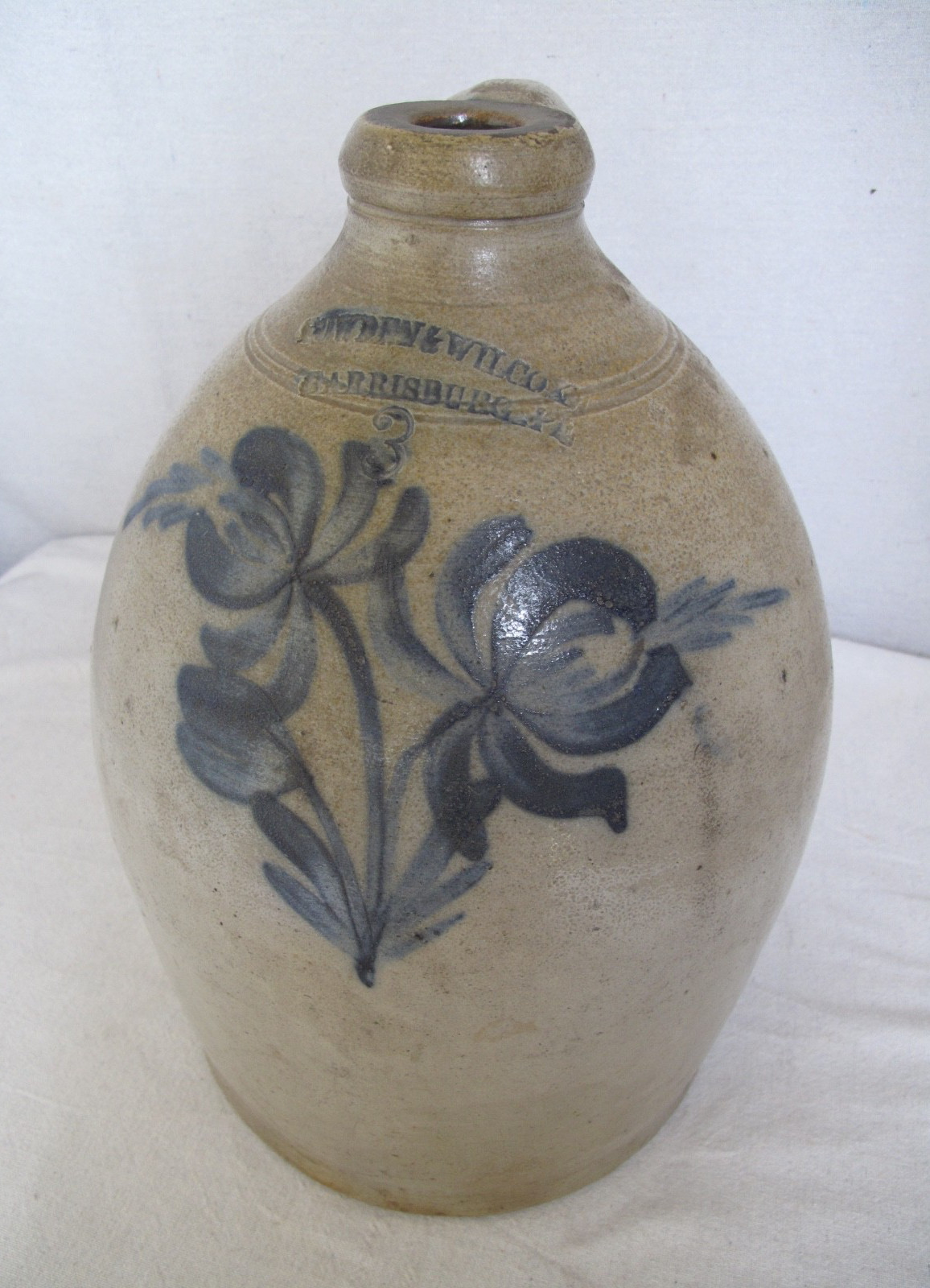 Antique Cowden & Wilcox Harrisburg, Pennsylvania Stoneware 3 gal Jug 1880's Antique Cowden & Wilcox Harrisburg, Pennsylvania Stoneware 3 gal Jug 1880's