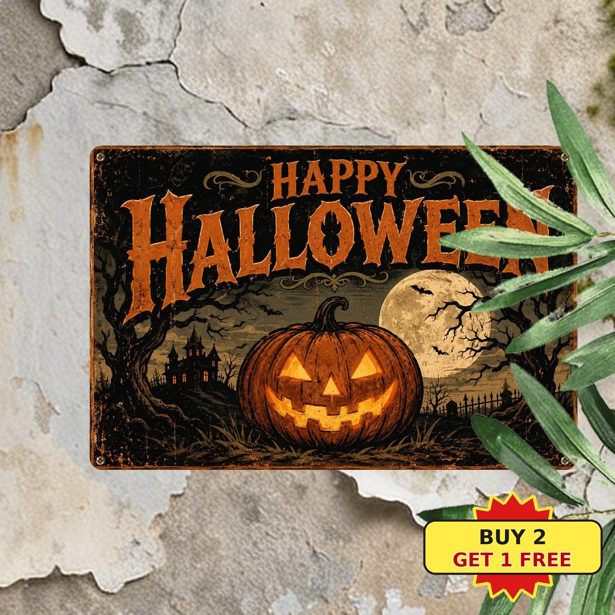 Retro Pumpkin Ghosts Halloween Metal Sign Spooky Holiday Party Wall Decor