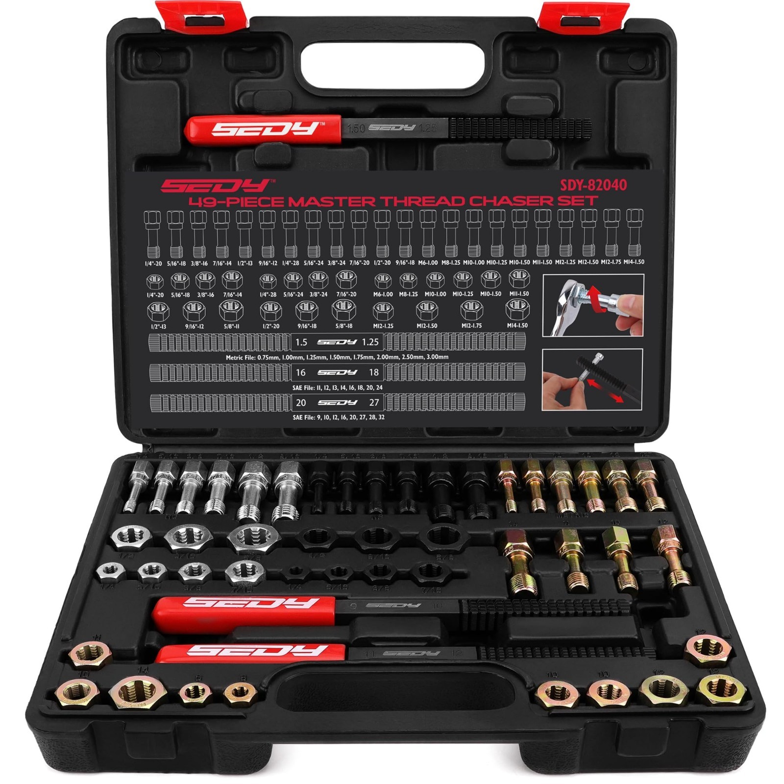 49PCS Thread Repair Tool Set - Metric & SAE Rethreading Kit for Automotive & Eng