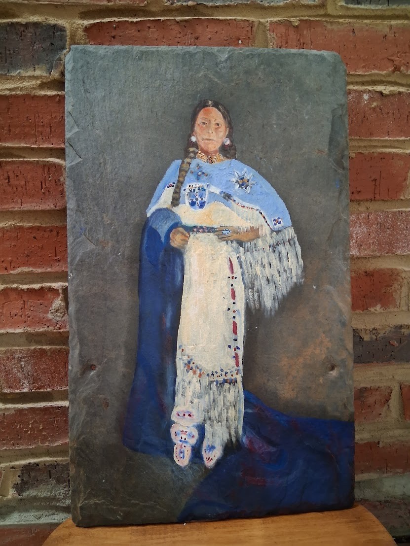 Slate Painting Native American Indian Mother Woman Vintage 20\
