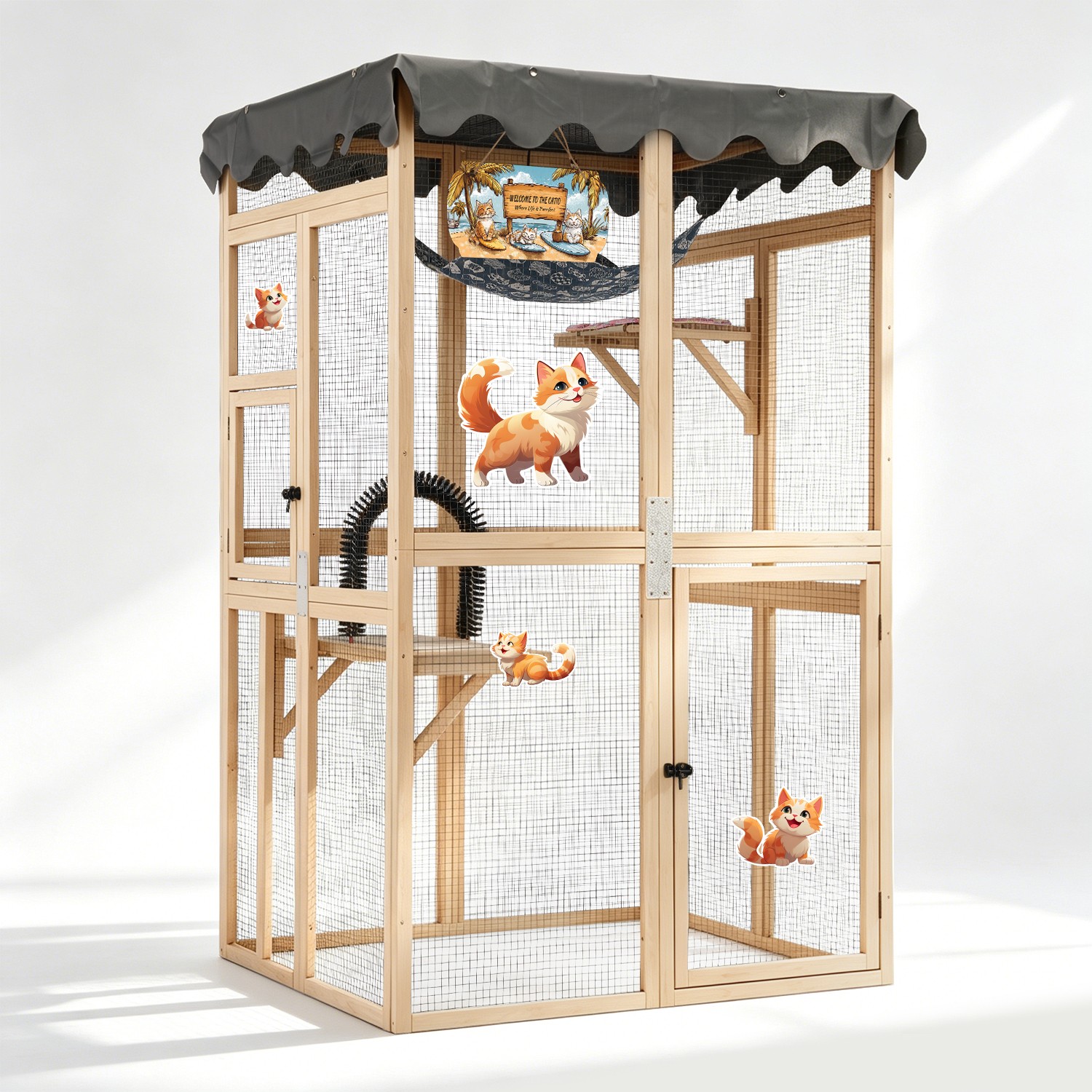 COZIWOW Outdoor Catio Cat Enclosure, Wooden Cat House Window Access