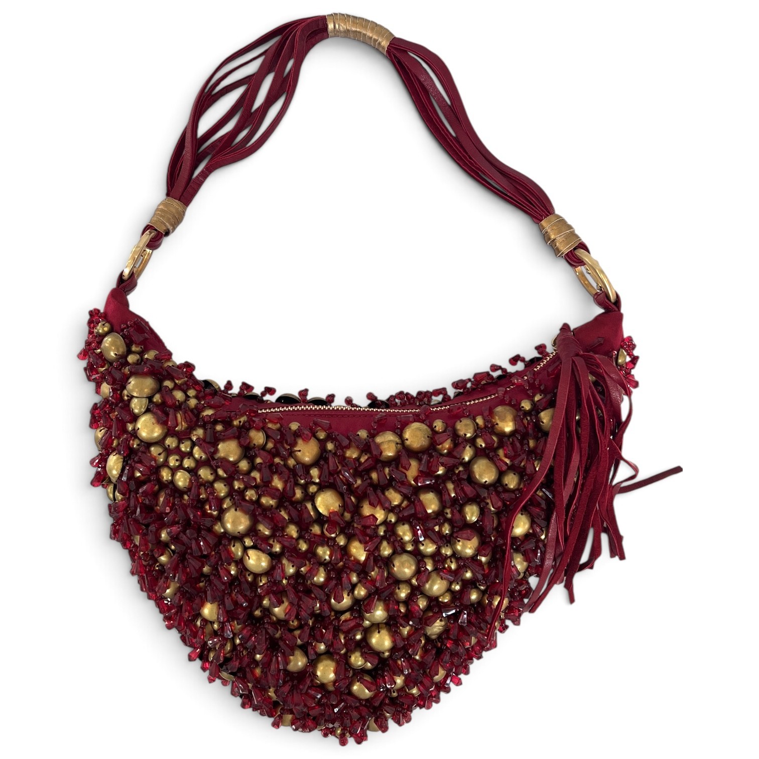 CESARE PACIOTTI HANDCRAFTED SILK BEADED EVENING BAG PURSE ITALIAN WOMENS RED