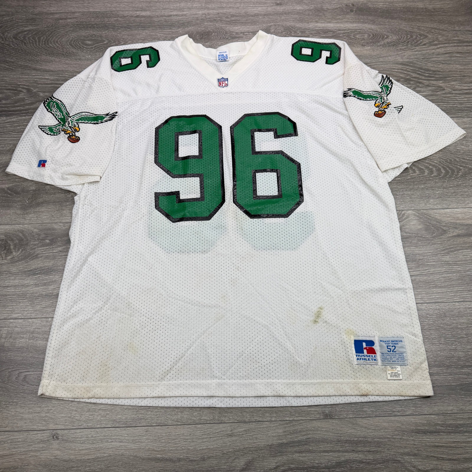 VTG Philadelphia Eagles #96 Jersey Men 52 Kelly Green Football NFL USA Made 90s VTG Philadelphia Eagles #96 Jersey Men 52 Kelly Green Football NFL USA Made 90s