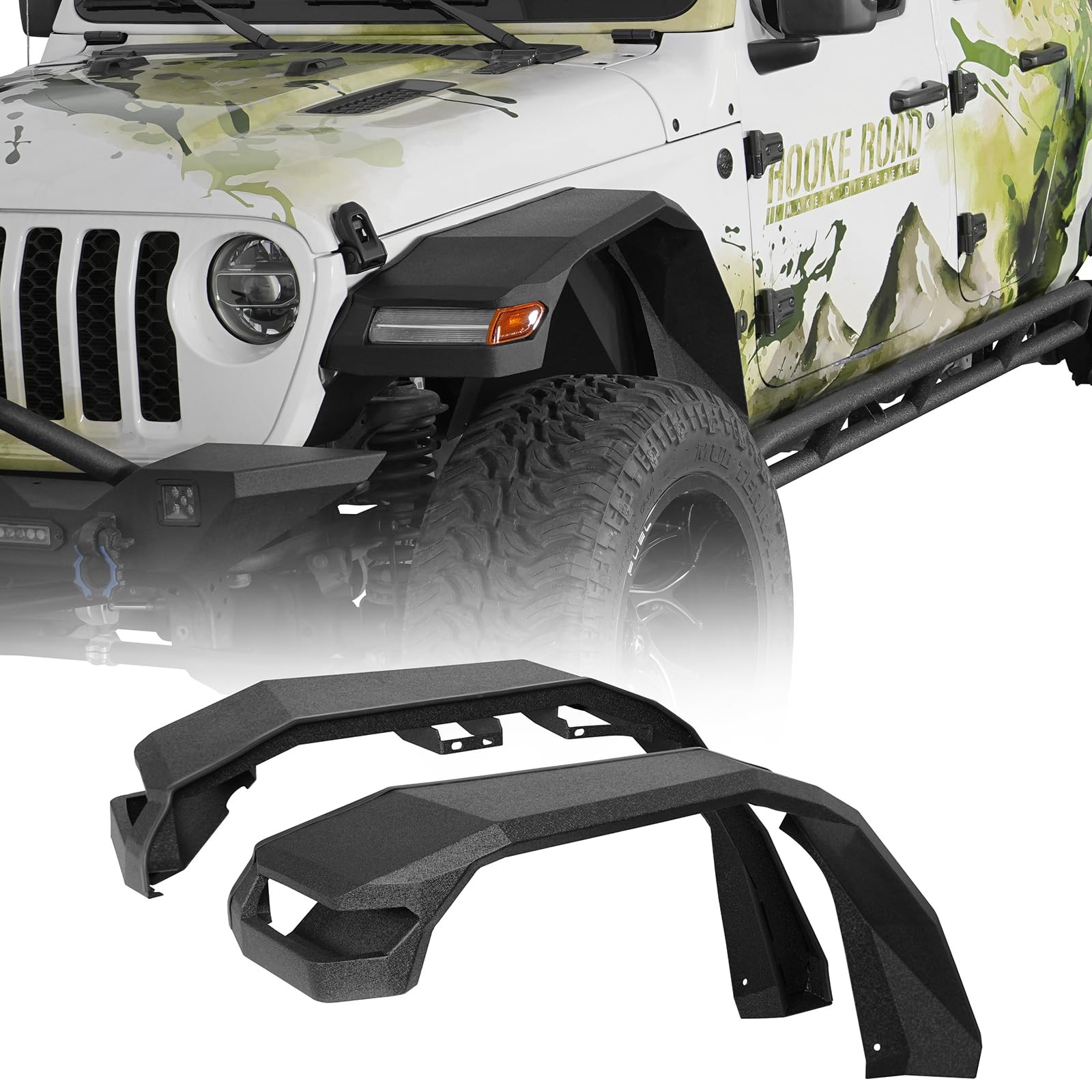 11 2 Inch Front Fender Flares for Jeep Wrangler JL JT 2018 2026 Turn Signals