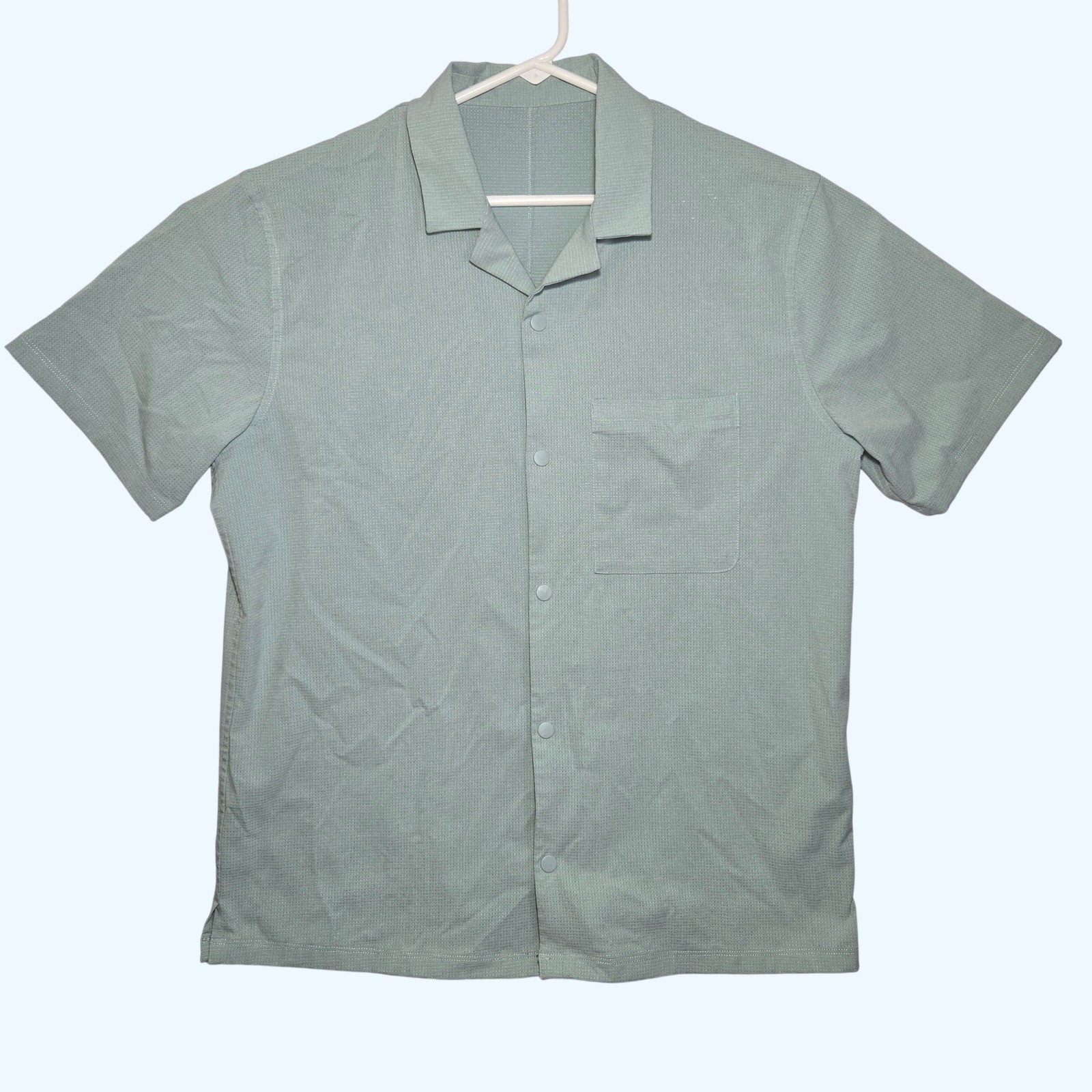 Lululemon Airing Easy Camp Collar Shirt Short Sleeve Snap Sage Mens XL? READ